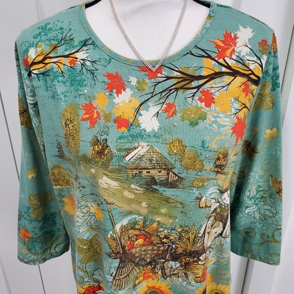 I.B.Diffusion Green Autumn Scene Shirt, Size Large - Picture 2 of 9